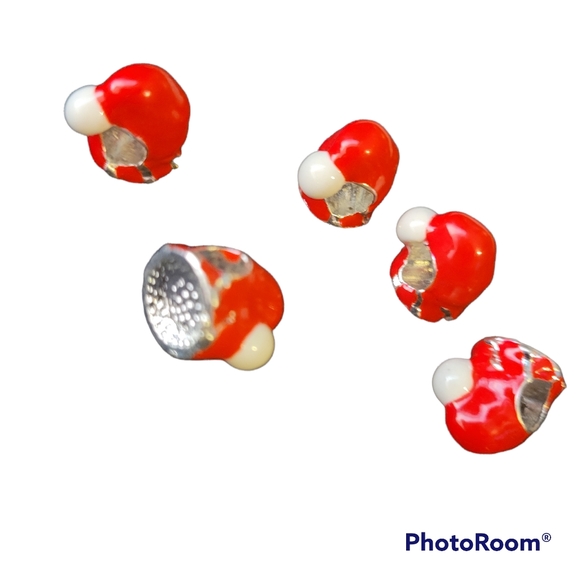 NEW- 5 pc Enamel Santa Hat Large Hole European Beads - Picture 2 of 4